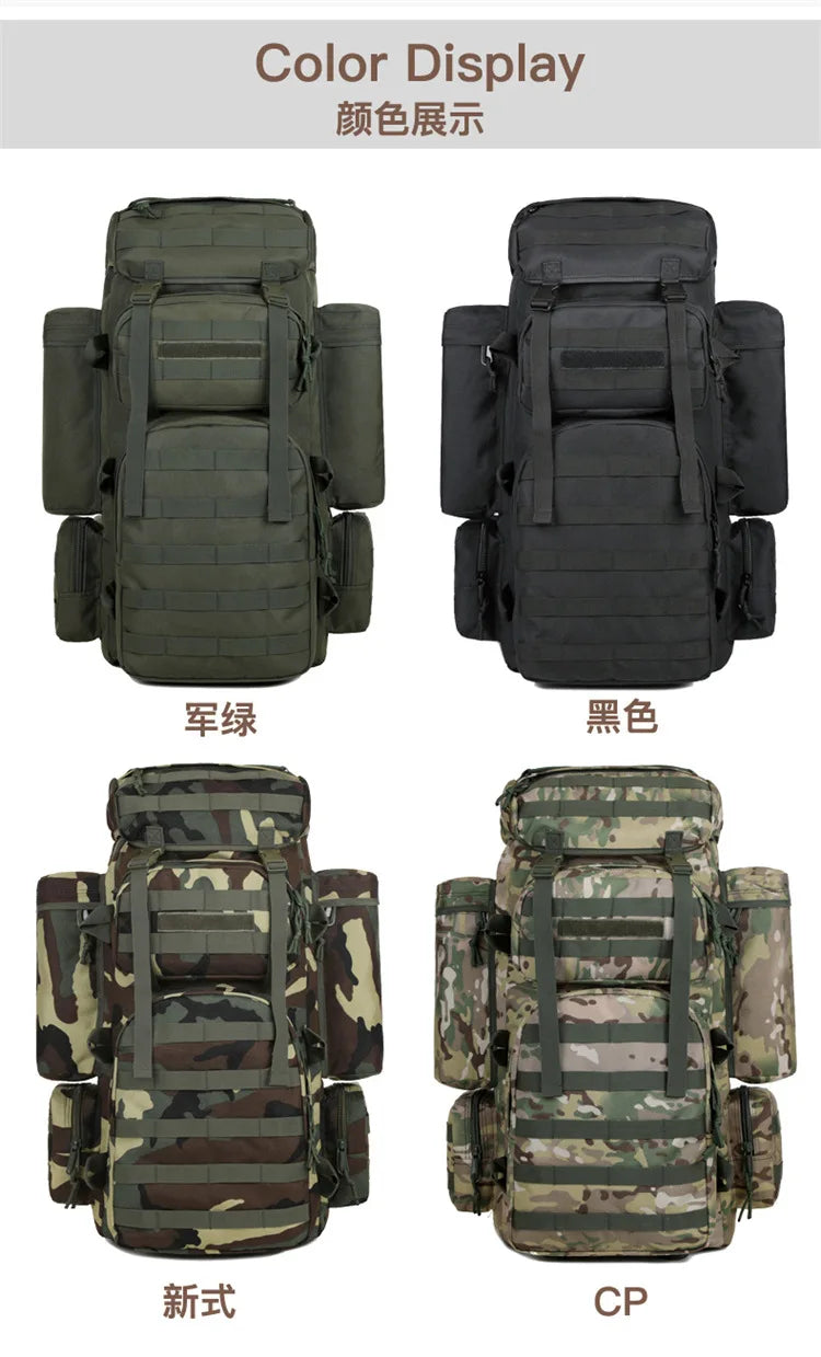 70L Large Capacity Tactical Backpack,Wear-Resistant Rainproof Oxford Cloth,Multifunctional Outdoor Camping Hiking Climb Bag,B437