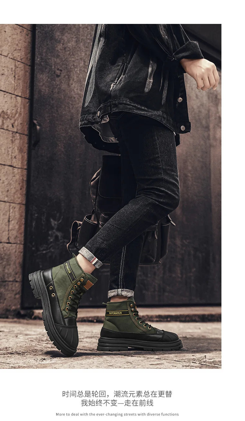 Luxury Men's High Top Ankle Boots Winter Motorcycle Boots Men Platform Safety Shoes Sneakers Work Boots for Men Tooling Booties
