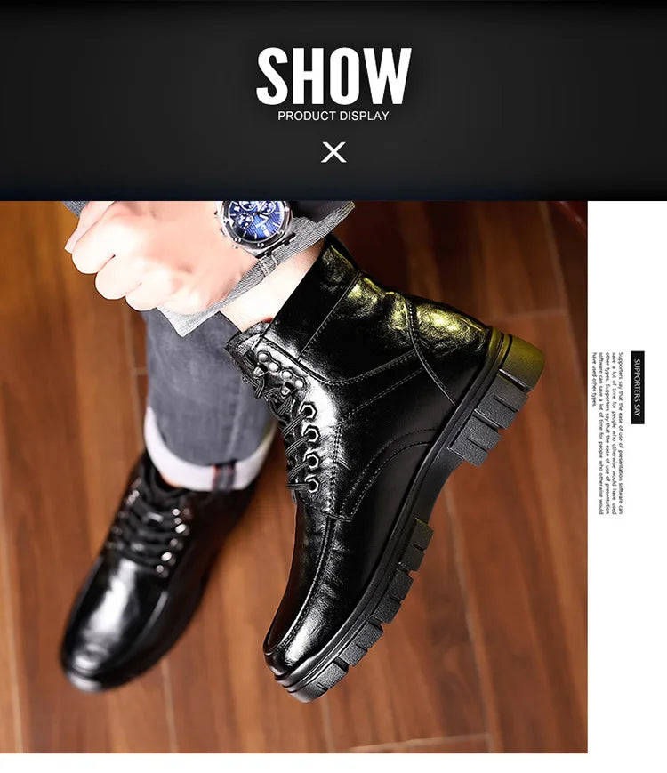 Winter Cotton Shoes Men Fashionable High-top Wear-resistant Shoes Thick-soled Plus Velvet Snow Boots Outdoor Non-slip Work Boots