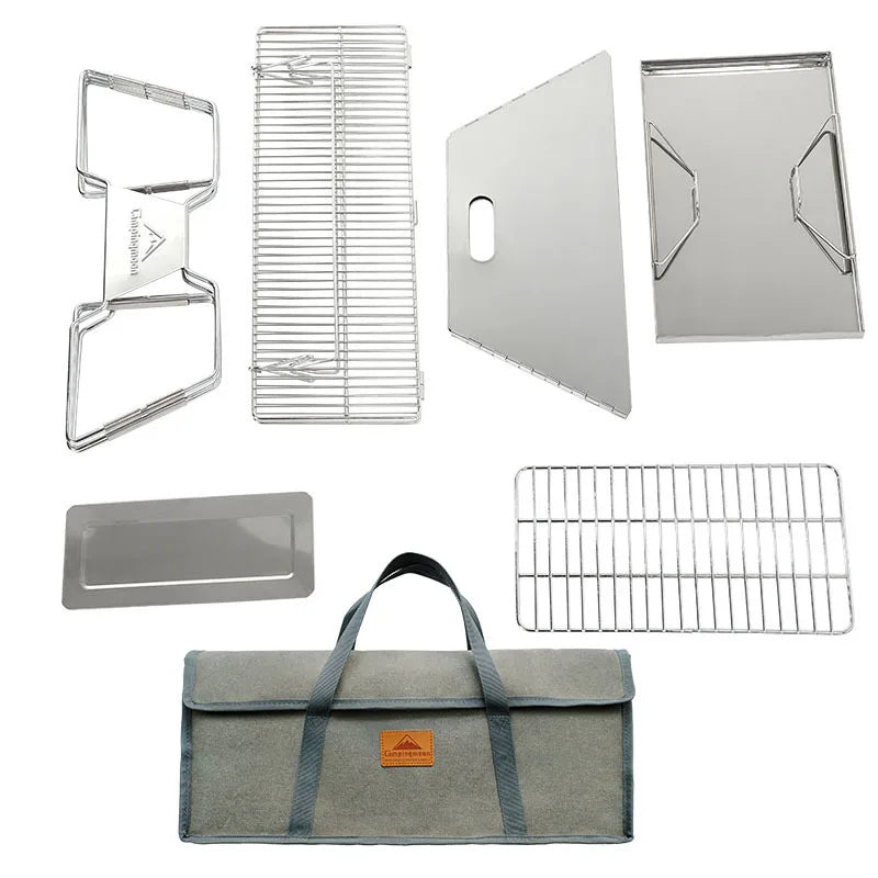 CAMPINGMOON MT-3 Large Folding BBQ Grill Stainless Steel Barbecue Grill BBQ Oven Grill