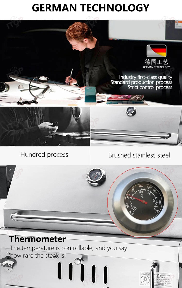 Outdoor Charcoal Bbq Grill With Chiller and Sink Stainless Steel 304 Barbecue Grill Bbq Stove Outdoor Stainless Steel Bbq Grill