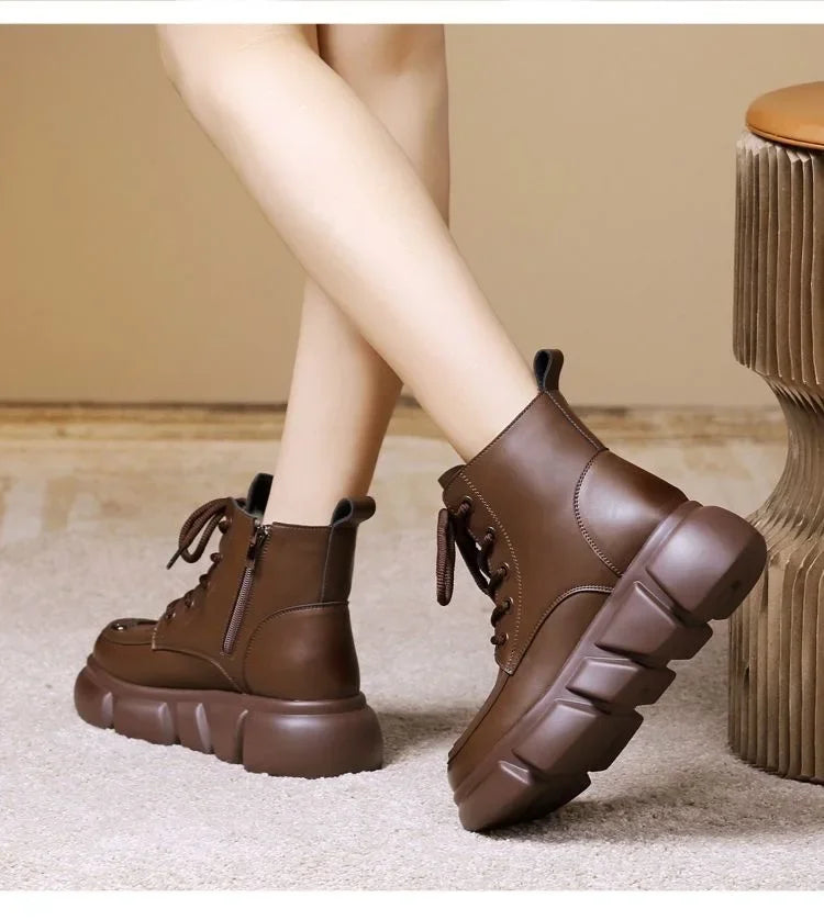 Women's Boots  Winter New Fur Snow Boots Platform Plush Comfortable Anti Slip Warm Lace Up Cold Proof Cotton Ankle Boots