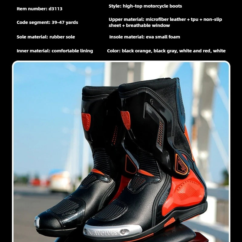 Professional Motorcycle Boots Anti-slip Mid-calf Long Ankle Off-road Racing Wear-resistant Motorcycle Rider Protective Shoes