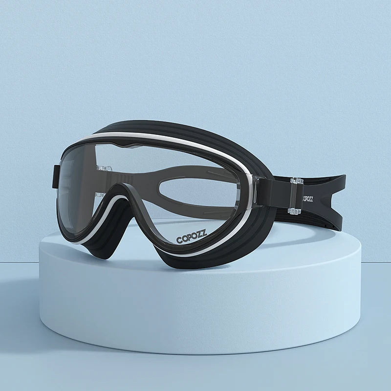 COPOZZ New Large Frame Adults Swimming Goggles Professional Plating Durable Anti Fog Comfort Eyewear Swimming Glasses Men Women