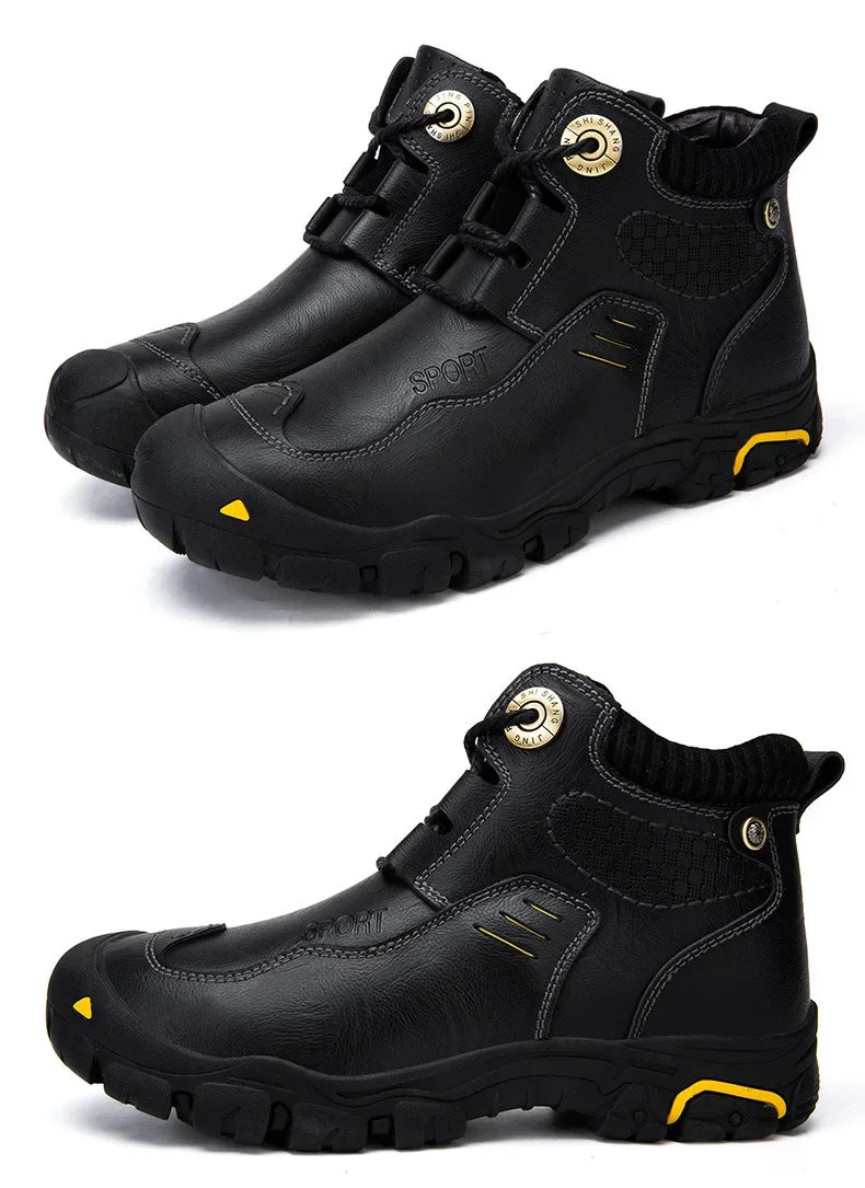 Motorcycle Riding Boots with Winter Velvet Style Warm Waterproof and Non Slip Outdoor Leisure Hiking Shoes Motorcycle Boots