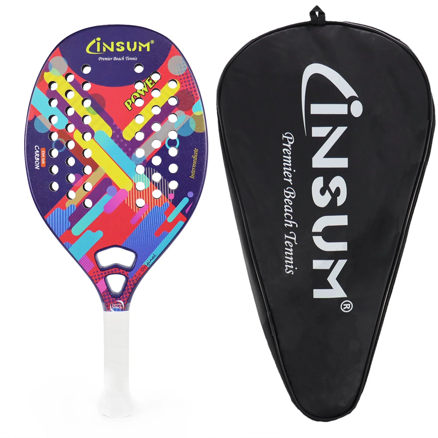 Lightweight Beach Tennis Racket - Carbon Fiber Beach Tennis Paddle with Ultra Grip Sand Grit Surface with Protective Cover Bag