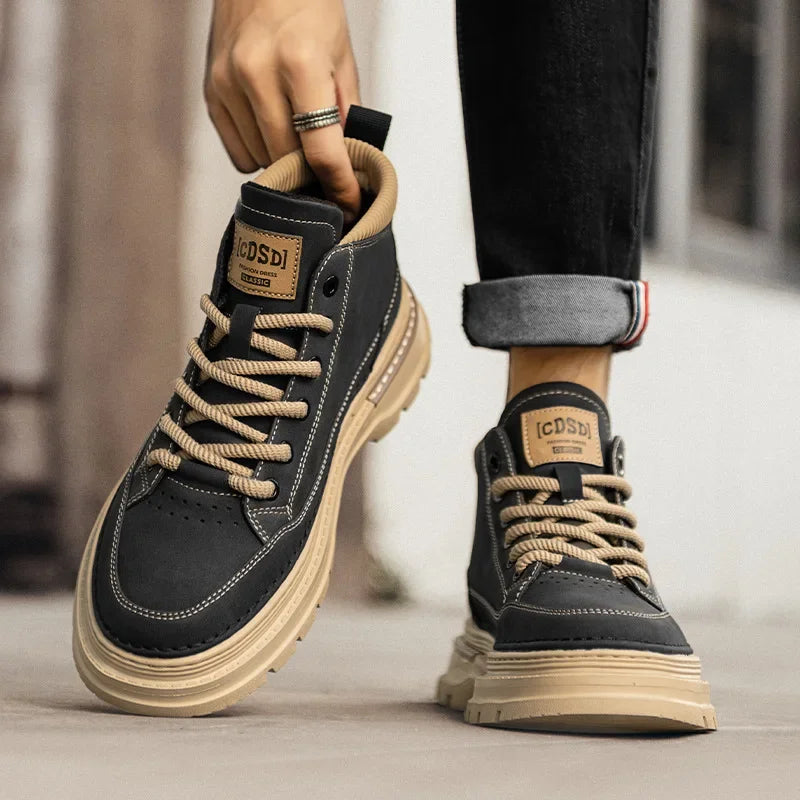 Men Ankle Boots Retro British High-top Men Boots Stylish Luxury High-top High Quality Leather Shoes Outdoor Men Motorcycle Shoes