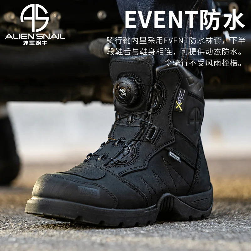 Motorcycle Rally Boots Anti-fall Leather Waterproof Riding Shoes Four Seasons Knob Design Racing Motorcycle Riding Cowhide Boots