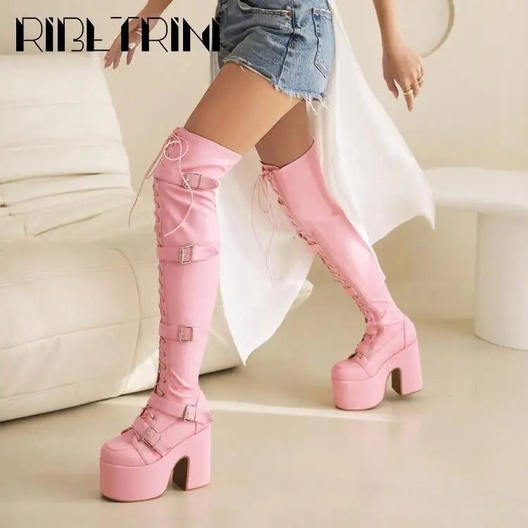 Punk Goth Women Motorcycle Boots Block High Heels Platform Shoes  Woman 2024 New Brand Luxury Fashion Design Cool Street Boots