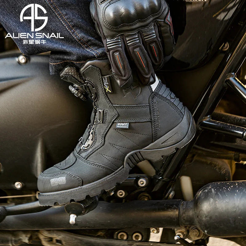 Motorcycle Rally Boots Anti-fall Leather Waterproof Riding Shoes Four Seasons Knob Design Racing Motorcycle Riding Cowhide Boots