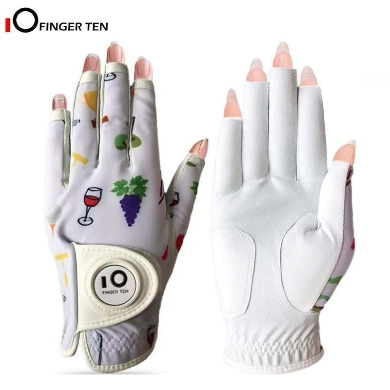 All Weather Grip Nail Golf Gloves Women Left Hand Leather with Ball Marker Half Finger Size XS S M L XL Drop Shipping