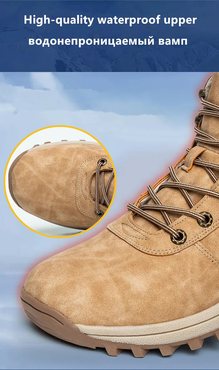 Winter Men Boots Waterproof Leather Plush Super Warm Snow Boots Men Sneakers Outdoor Hiking Boots Men Ankle Boots Big Size 38-48