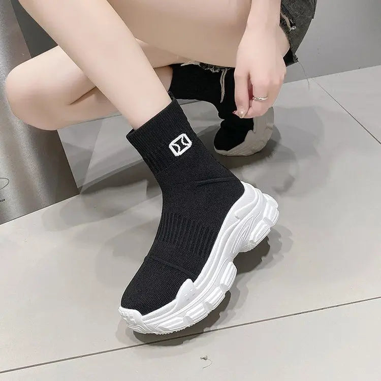 Women's Breathable 2025 Summer Autumn New Style Internet Hot Super Hot Knitted High-Top Casual Athletic Stretch Socks Boots