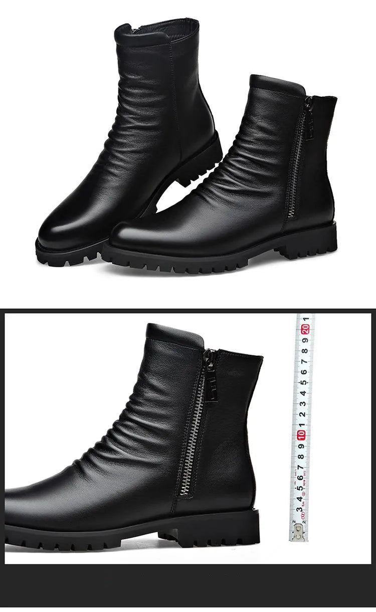 Ankle Boots Mens Split Soft Leather Mid Top Winter Vintage Plush Warm Soft Leather High Top British Side Zipper Chelsea Boots