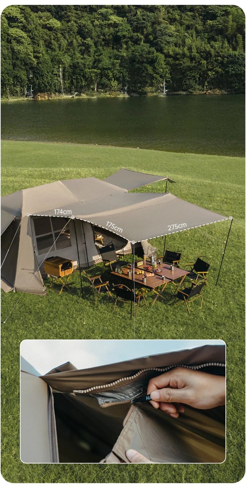 Naturehike Village 13 Automatic Cabin Tent Black Coated Outdoor Camping Picnic Sunscreen 27㎡ 2 Rooms 2 Halls Waterproof Tent