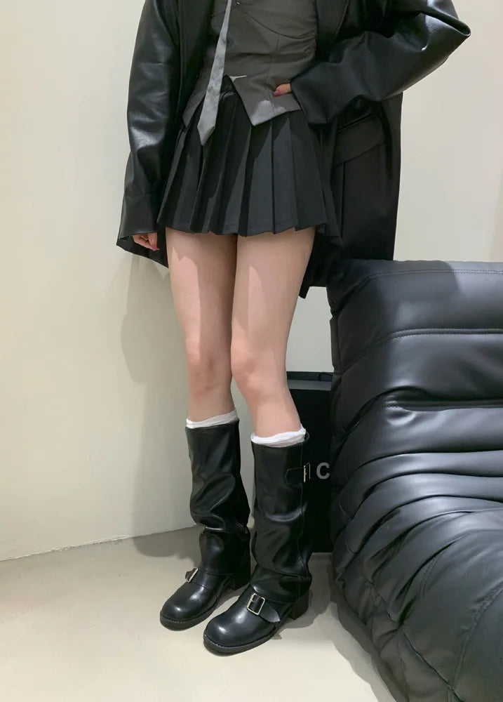 Woman Boots Knee High Platform Heels Trend Punk Gothic New Rock Leather Fashion Women Shoes Motorcycle Footwear Zapatos De Mujer