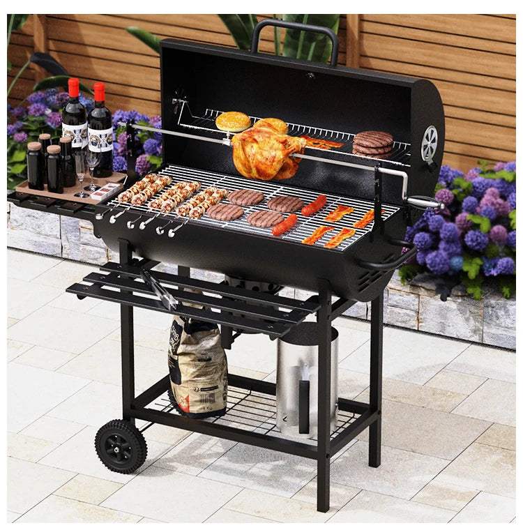 Heavy Duty Barrel Automatic Chicken Rotating Kit Barbecue Grill Iron Manual Rotisserie Charcoal Bbq Grill For Outdoor Party