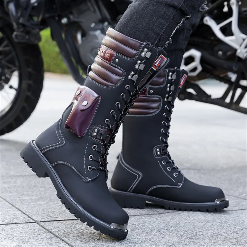 Luxury Brand Men's Mid-calf Boots 2025 New High Top Leather Boots Fashion Motorcycle Boots for Men Trendy Street Punk Boot Botas