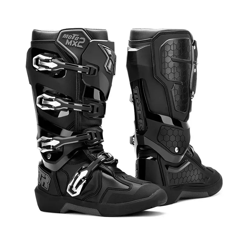 2PCS Tiger-MX3: Men's Motorcycle Boots for Racing, Motocross, and Off-Road Terrain - Crashproof Design with Enhanced Stability