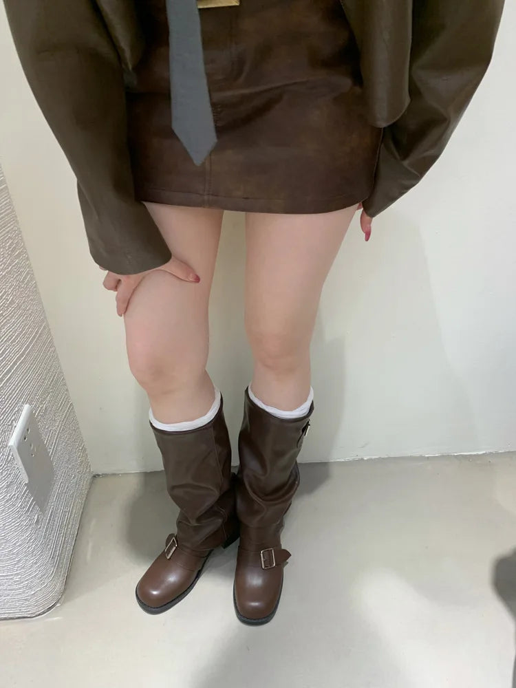 Woman Boots Knee High Platform Heels Trend Punk Gothic New Rock Leather Fashion Women Shoes Motorcycle Footwear Zapatos De Mujer