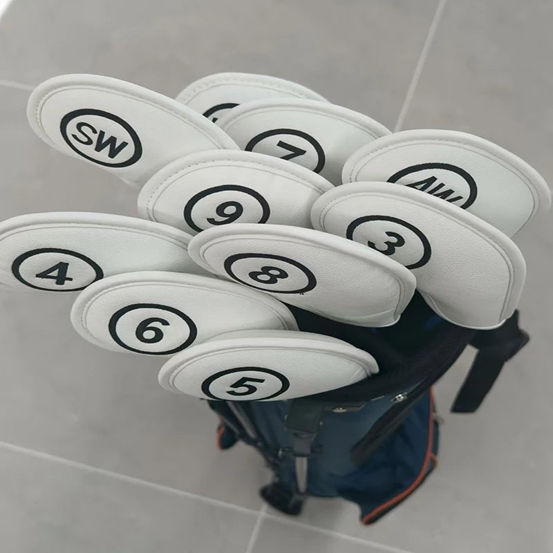 10 sets of portable PU golf club iron head cover magnetic protective cover golf club iron head cover set 3 4 5 6 7 8 9 AW SW PW