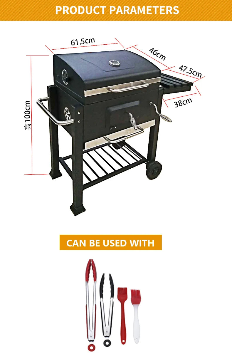 Bbq Table Grill Bbq Outdoor Kitchen Stainless Steel Industrial Grill Square Trolly Charcoal Grill