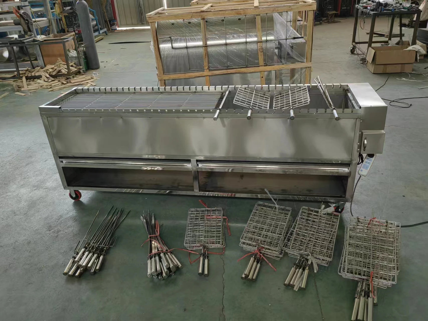 Chinese Stainless Steel Commercial Automatic Pig Meat Rotisserie Charcoal Bbq Grill Machine For Restaurant