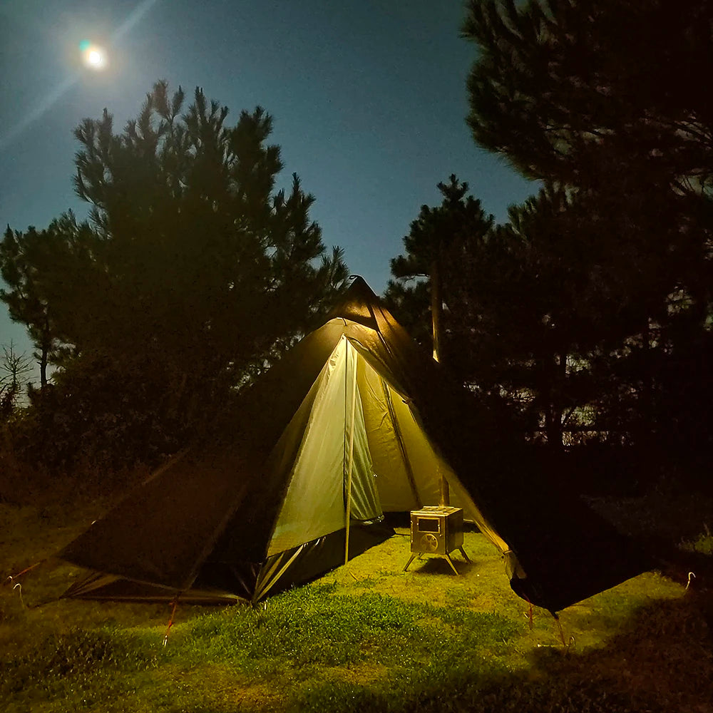 Camping Teepee Tent with Chimney Window Outdoor Ultralight Tipi Pyramid Tent Double Layer Bushcraft 1 Person Tents Hot Tent