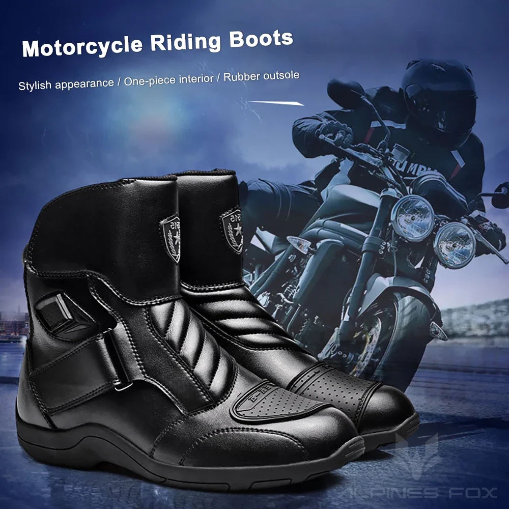 Retro Motorcycle Boots Leather Motorbike Anti-collision Foot Ankle Protective Shoes Moto Riding Short Boot Men