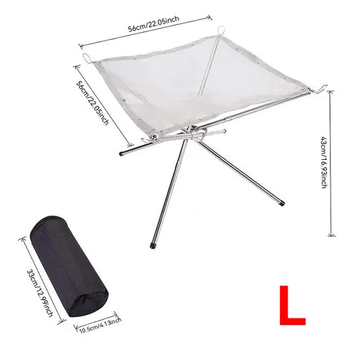 Outdoor Fire Pit Burning Rack Camping Stainless Steel Mesh Fireplace Foldable Stove BBQ Grill Patio With Replace Grilled Net