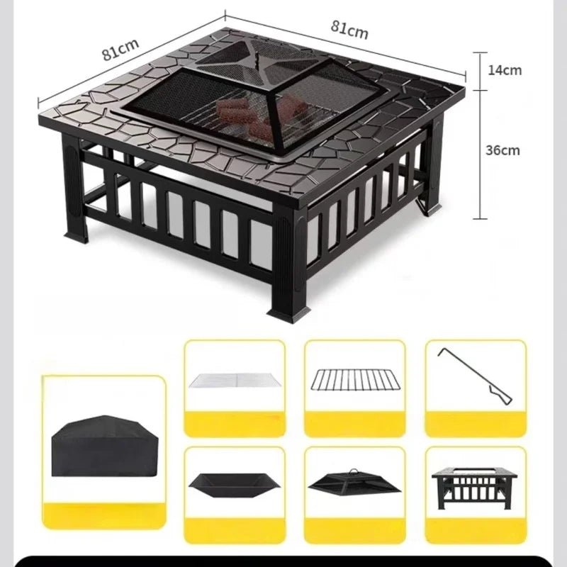 Outdoor Square Barbecue Grill Multi-Functional Barbecue Table Charcoal-Fired Tea-Brewing Table Wood-Burning Stove