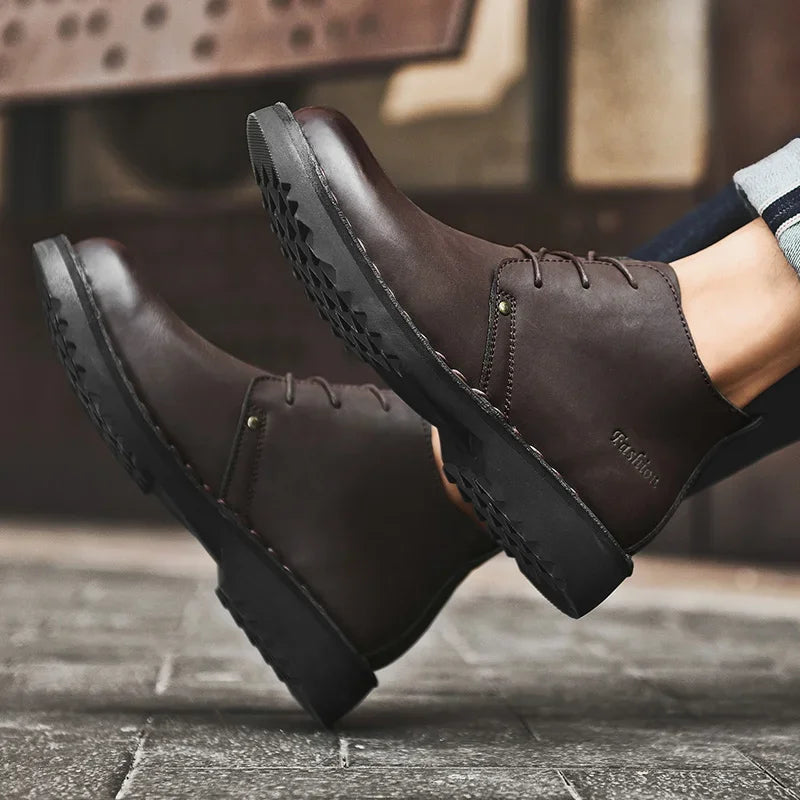 VIPOL Tooling Boots for Men Retro Leather Shoes Comfortable Platform Leisure Flats Classics Outdoor Leisure Men's Boot