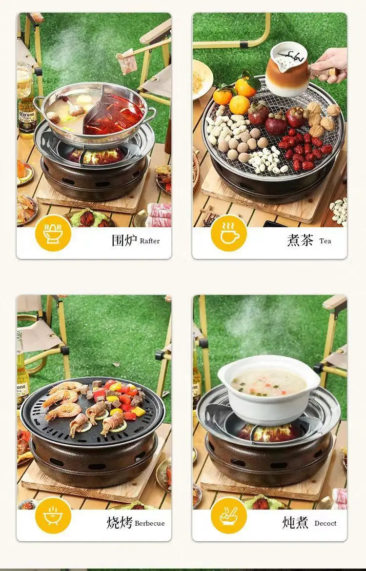 Portable Charcoal Grill Set for Outdoor BBQ Korean Style Smokeless Cooking Tea Stove Family Use