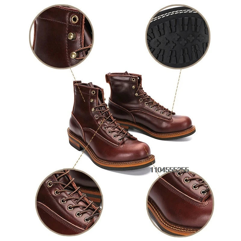 Vintage Motorcycle Boots Men Ankle Boots Non-Slip Cowhide Leather Shoes Desert Boots Casual Retro Motorcycle Shoes