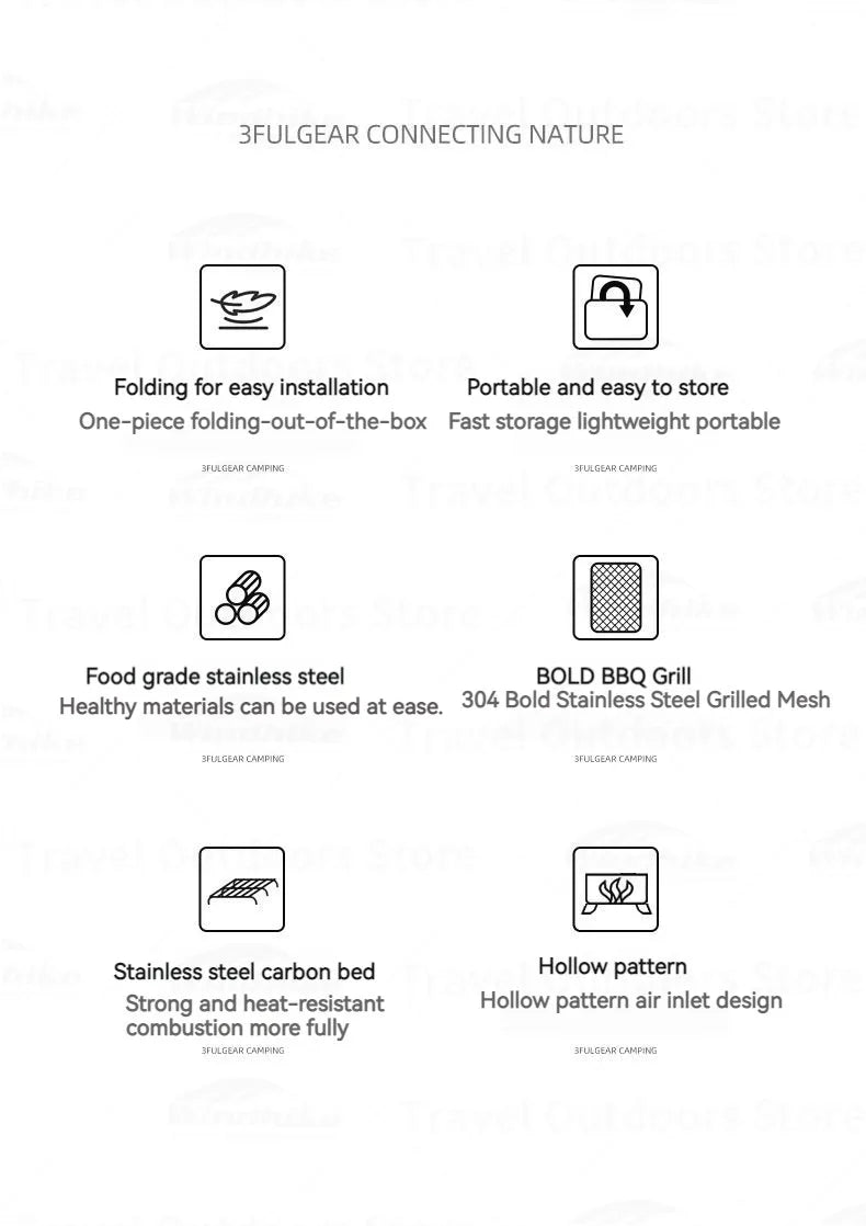 3F UL GEAR Camping Folding Firewood Stove All-In-One Style Tabletop BBQ Furnace 2.2kg Ultralight Outdoor Cooking Equipment Oven