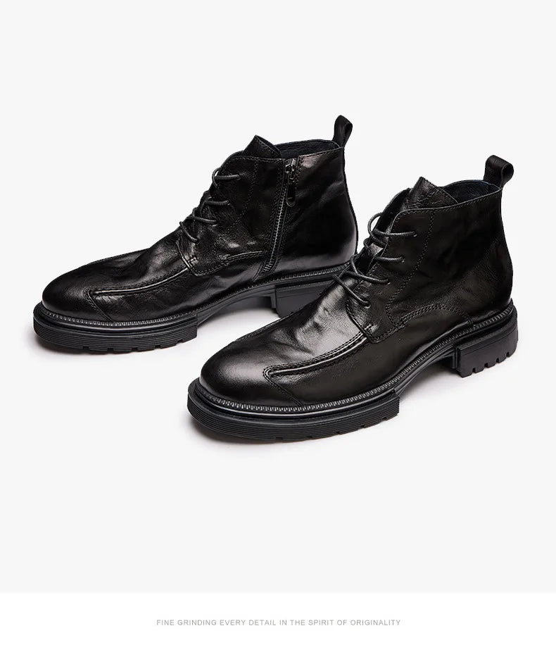 Men Shoes Leather Retro Men Boots Leather Ankle Boots Motorcycle Boots Cowboy Boots Show Bar Fashion Combat Boots