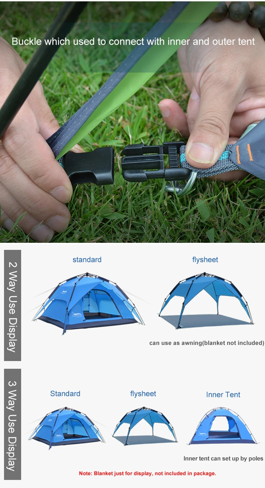 Desert Fox Family Camping Tent 3 Person Outdoor Automatic Tents Instant Set-up Pop-up 2/3 Ways Use Tent for Beach Hiking Travel