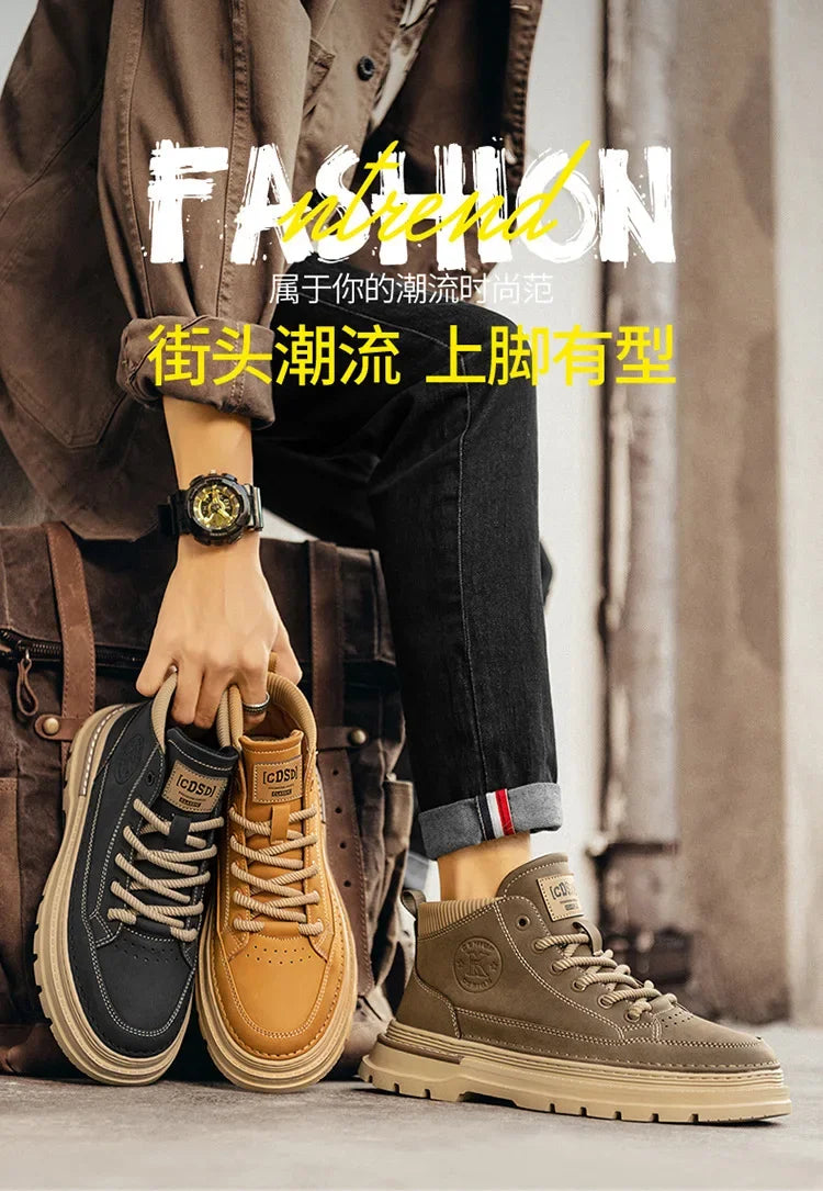 Men Ankle Boots Retro British High-top Men Boots Stylish Luxury High-top High Quality Leather Shoes Outdoor Men Motorcycle Shoes