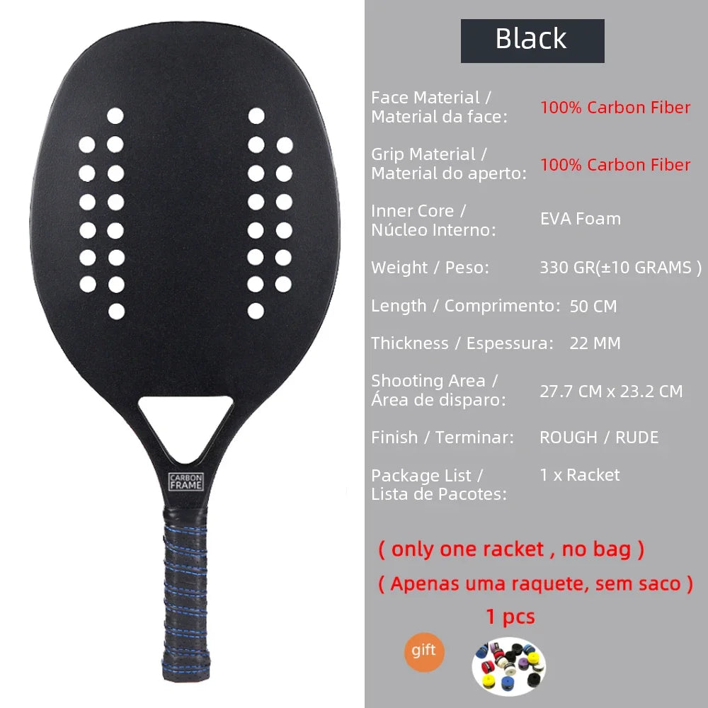 New 18K 12K 3K Full Carbon and Glass Fiber Beach Tennis Racket Matte Face Tennis Racquet