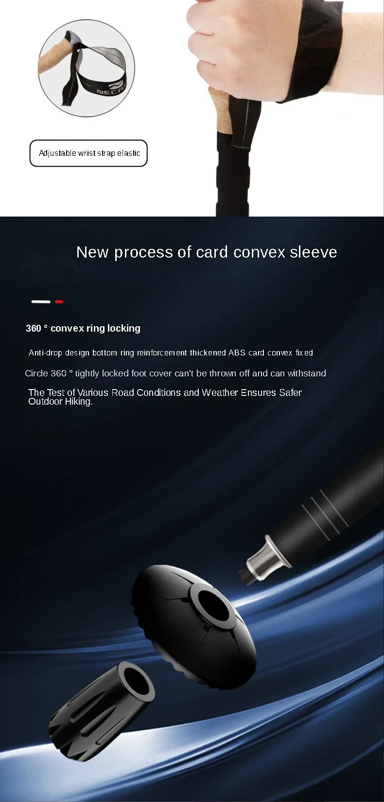 2 high-end hiking sticks, imitation cork handles, three-section telescopic ultra-light alloy sticks with external locks