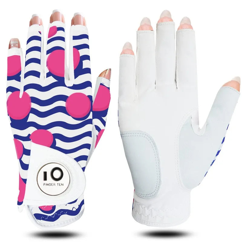 All Weather Grip Nail Golf Gloves Women Left Hand Leather with Ball Marker Half Finger Size XS S M L XL Drop Shipping
