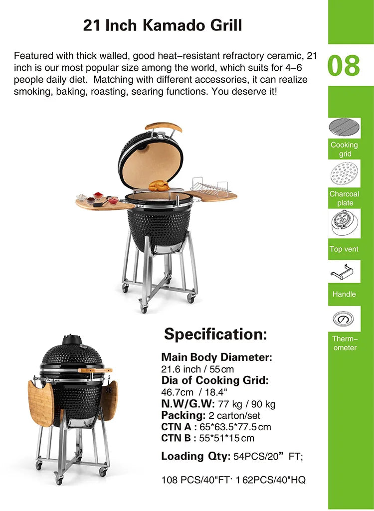 Auplex Wholesale Barbeque Asador Portable Charcoal 21-Inch Kamado Ceramic Grills BBQ