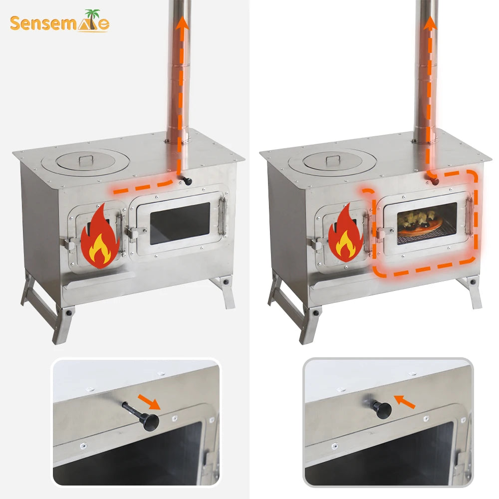 Wood Fire Oven Outdoor BBQ Stove with 9" Pizza Oven Large Multifunction Wood Fired Burning Stove Built-In Thermometer Camping