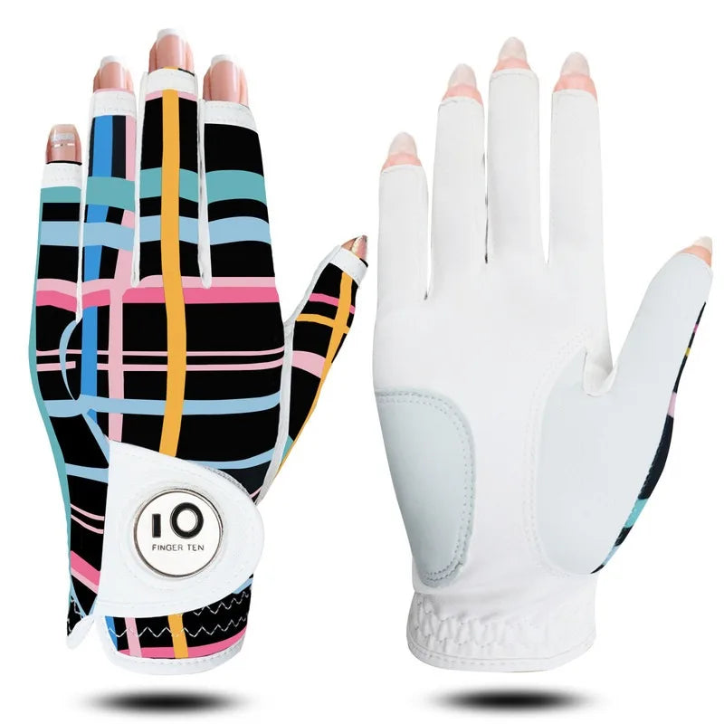 All Weather Grip Nail Golf Gloves Women Left Hand Leather with Ball Marker Half Finger Size XS S M L XL Drop Shipping