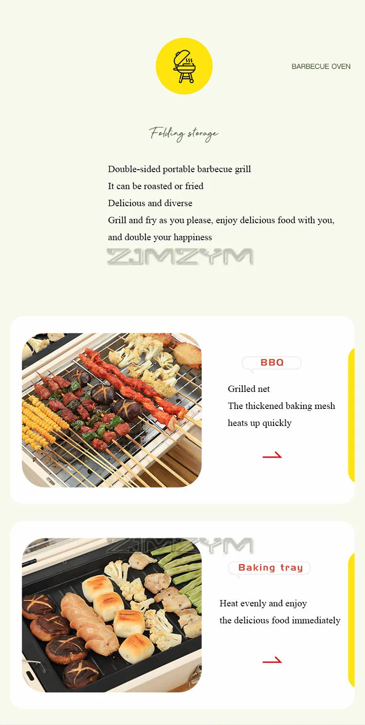 Double Sided Charcoal Grill Multi-Functional Portable Outdoor BBQ Grill Roasted Fried Chimney Stove For Cooking Camping Picnics