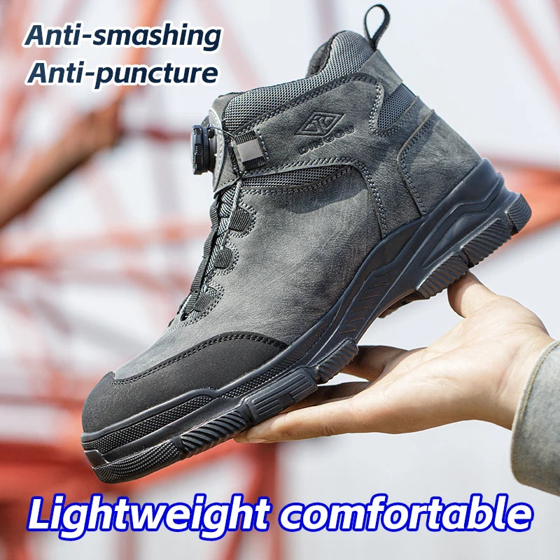 Rotating Buttons Work Boots Men Steel Toe Shoes Safety Boots Puncture-Proof Protective Shoes Waterproof Indestructible Shoes New