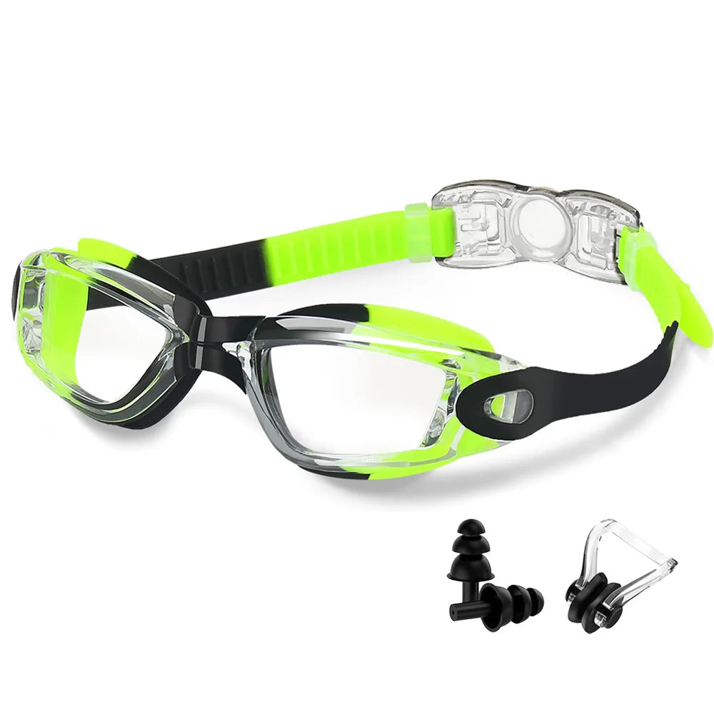 Professional Swimming Goggles Swim Glasses Anti-Fog Clear Vision Waterproof Quick Adjustable With earplug nose clip Eyewear