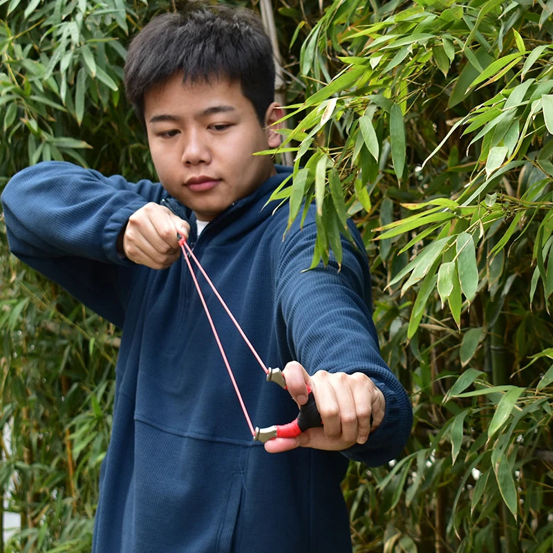 New Style Stainless Steel Powerful Slingshot with Tube Rubber Band Mud Balls Slingshot Catapult Bag for Hunting Outdoor