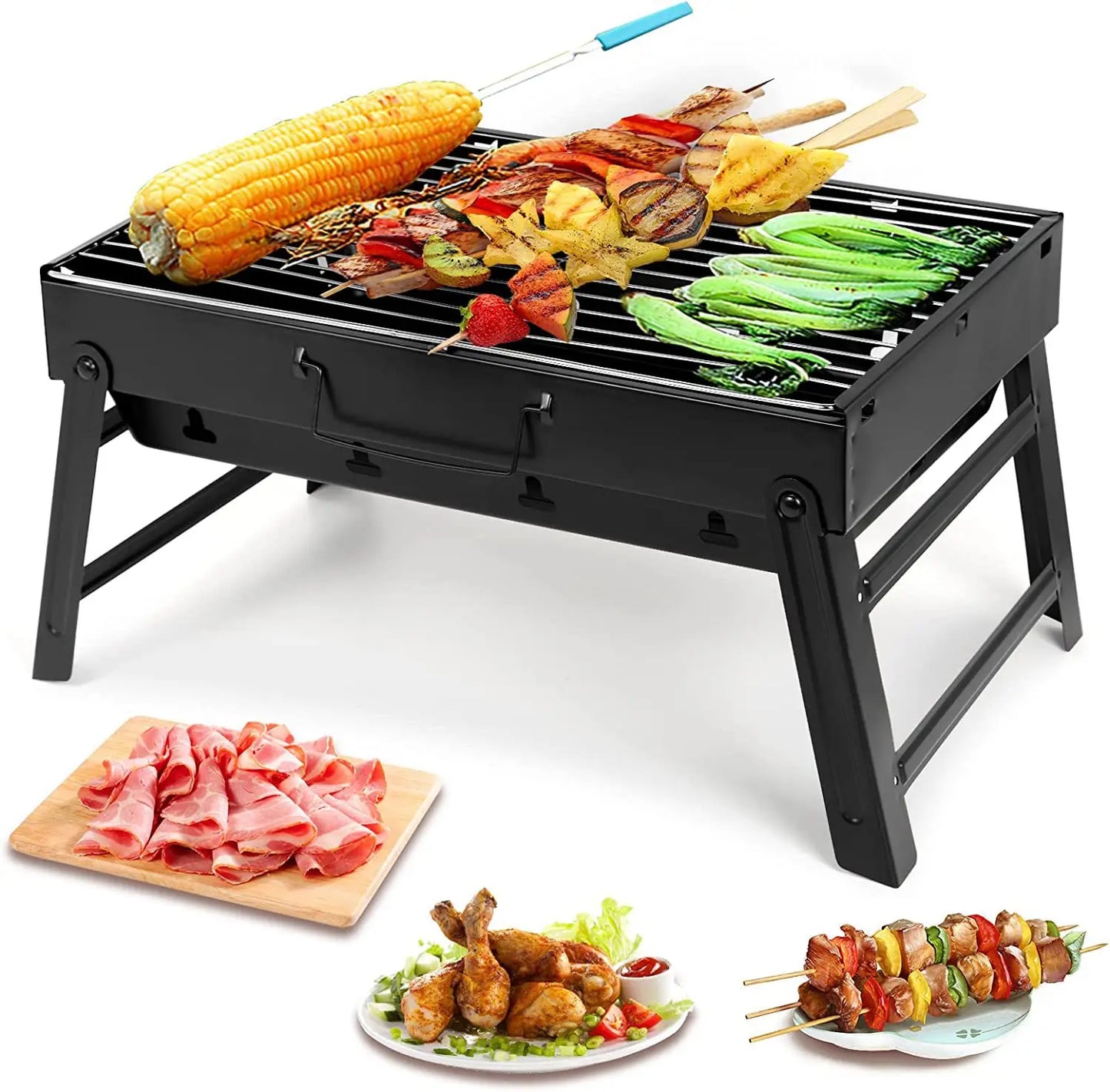 Portable Grill BBQ Charcoal Grill Mini Black Grill Stainless Steel Tool Kit Outdoor Cooking Camping Picnic Beach Camping Grill
