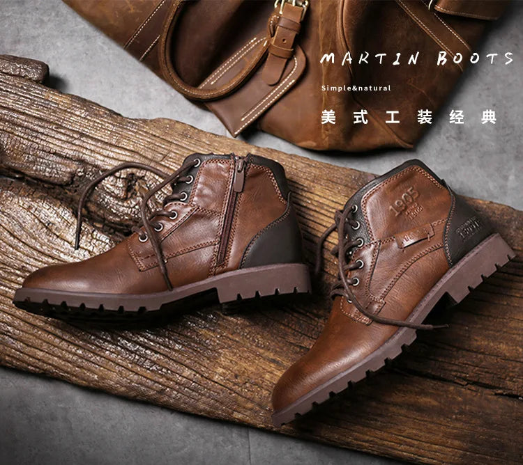 Vintage Men Boots 2024 New Autumn Winter Shoes High Quality Men's Leather Boots Side Zipper Men's Ankle Boots Large Size 39 48